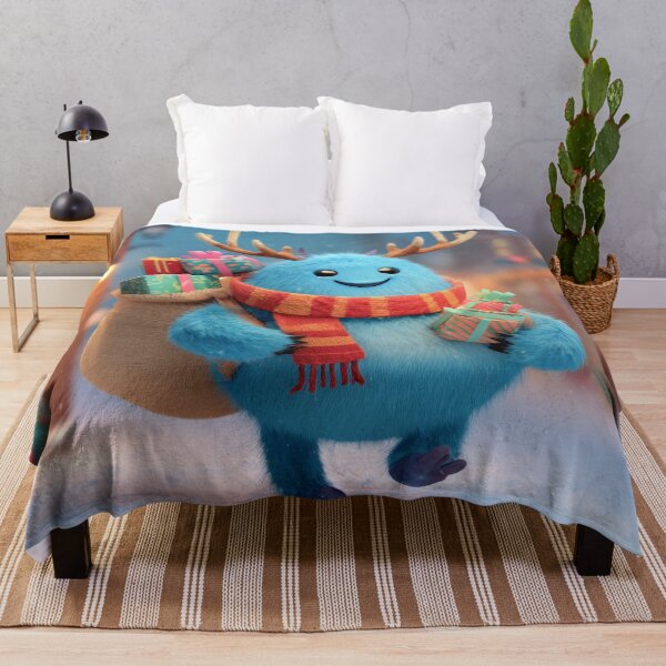 Item preview, Cute Blue Christmas Monster Delivering Gifts with Reindeer Antlers designed and sold by Hakubiya.