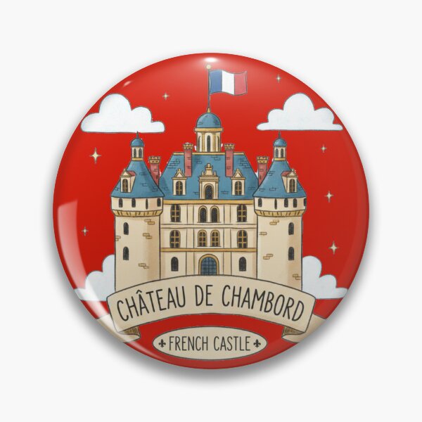 Item preview, Château de Chambord Cute 3D Sketch – French Castle Label with France Flag, designed and sold by PaintMeWorld.