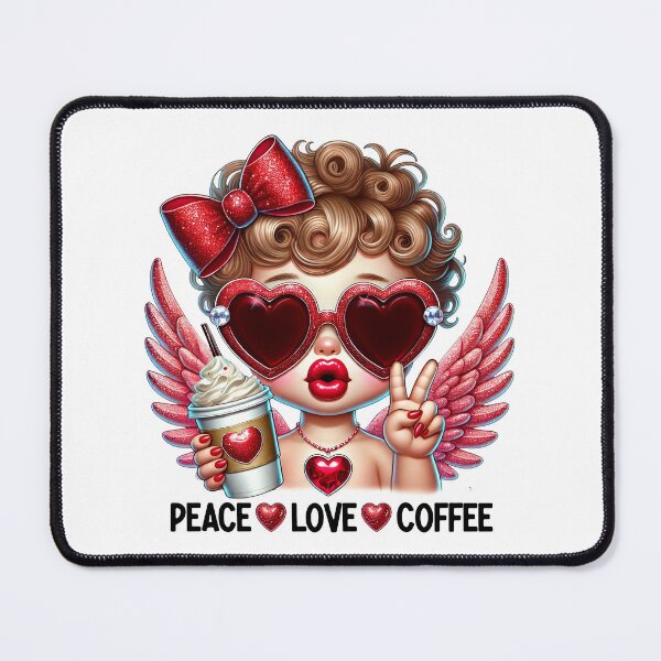 Item preview, Cute Coffee Angel, Pink Glitter Heart Girl Illustration designed and sold by FunnyTeeByMe.