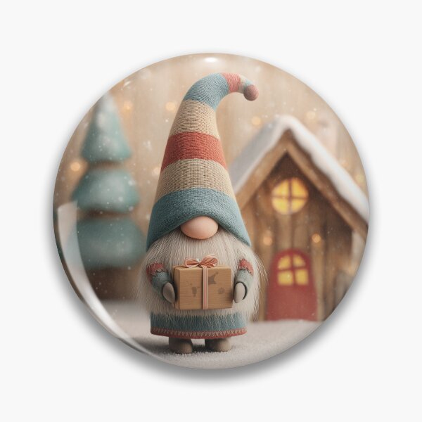 Item preview, Cute Scandinavian Christmas Gnome with Gift in Snowy Winter Scene designed and sold by Hakubiya.