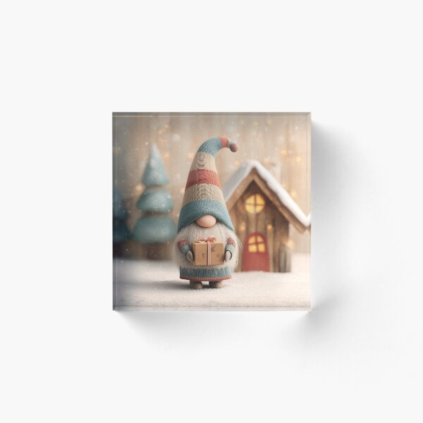 Item preview, Cute Scandinavian Christmas Gnome with Gift in Snowy Winter Scene designed and sold by Hakubiya.