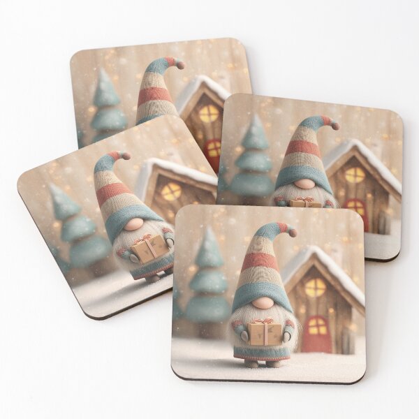 Item preview, Cute Scandinavian Christmas Gnome with Gift in Snowy Winter Scene designed and sold by Hakubiya.