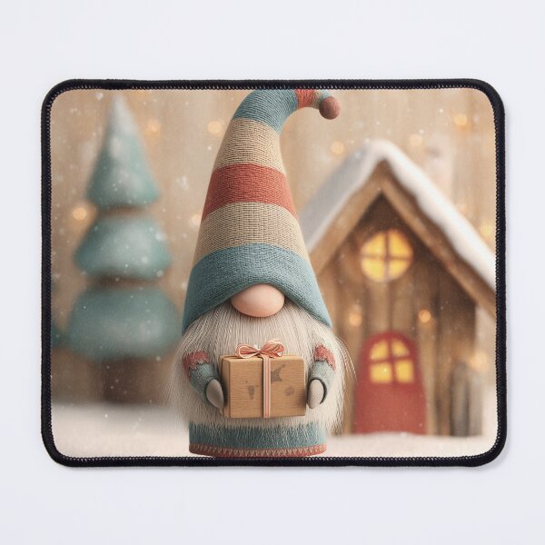 Item preview, Cute Scandinavian Christmas Gnome with Gift in Snowy Winter Scene designed and sold by Hakubiya.