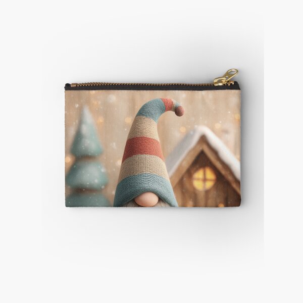Item preview, Cute Scandinavian Christmas Gnome with Gift in Snowy Winter Scene designed and sold by Hakubiya.