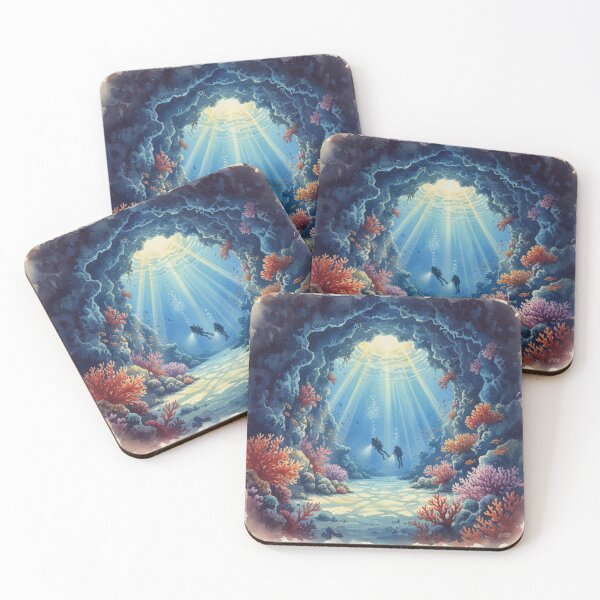 Item preview, Red Sea Cave Dive - Mystical Underwater Exploration Art designed and sold by DreamyArtStudio70.