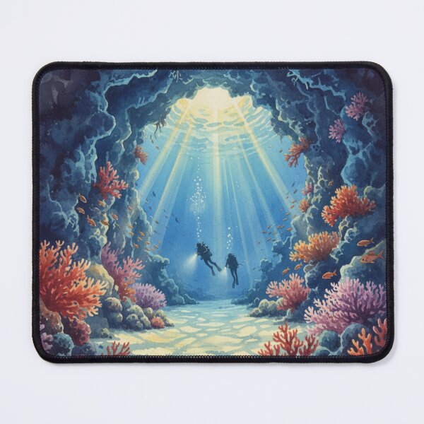 Item preview, Red Sea Cave Dive - Mystical Underwater Exploration Art designed and sold by DreamyArtStudio70.
