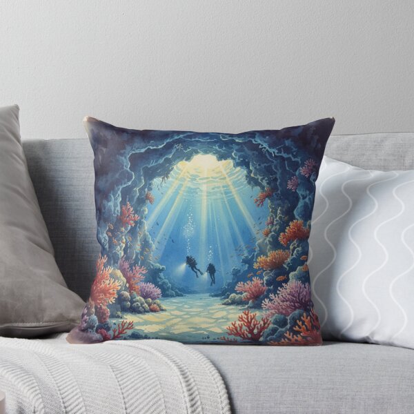 Item preview, Red Sea Cave Dive - Mystical Underwater Exploration Art designed and sold by DreamyArtStudio70.