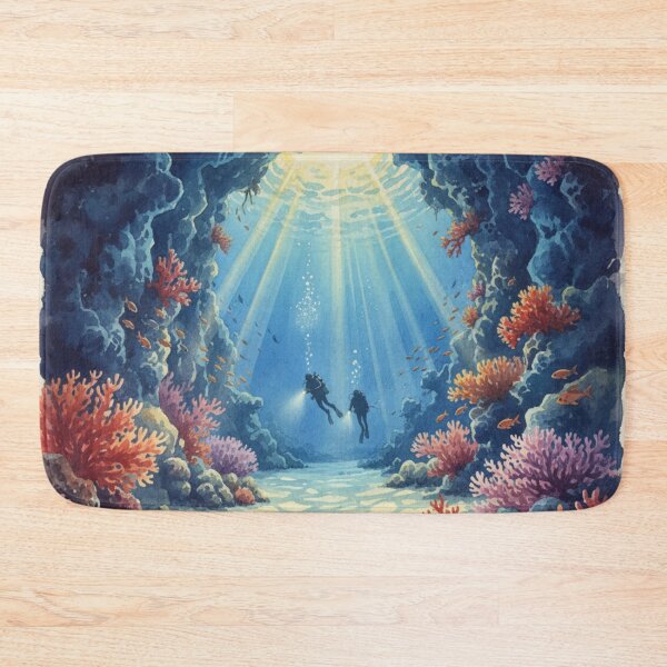 Item preview, Red Sea Cave Dive - Mystical Underwater Exploration Art designed and sold by DreamyArtStudio70.