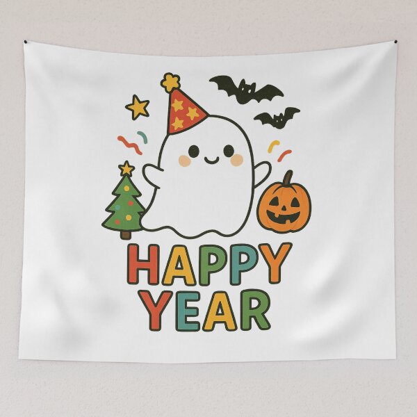 Item preview, Kawaii Ghost Happy New Year Art designed and sold by HiteshArt111.