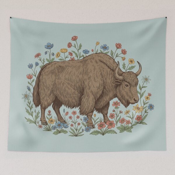 Item preview, Yak With Wildflowers Illustration designed and sold by BirdsnStuff.