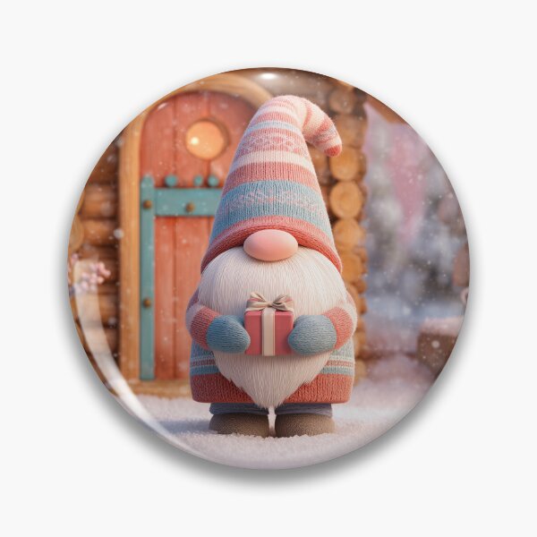 Item preview, Cute Scandinavian Christmas Gnome Holding Gift in Snowy Cabin designed and sold by Hakubiya.