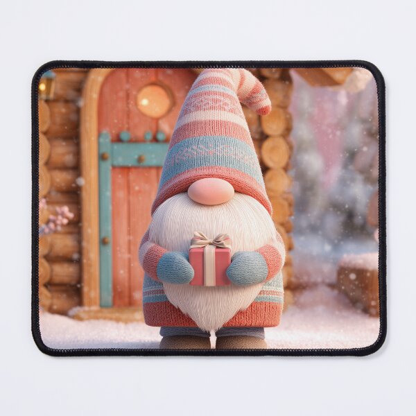 Item preview, Cute Scandinavian Christmas Gnome Holding Gift in Snowy Cabin designed and sold by Hakubiya.