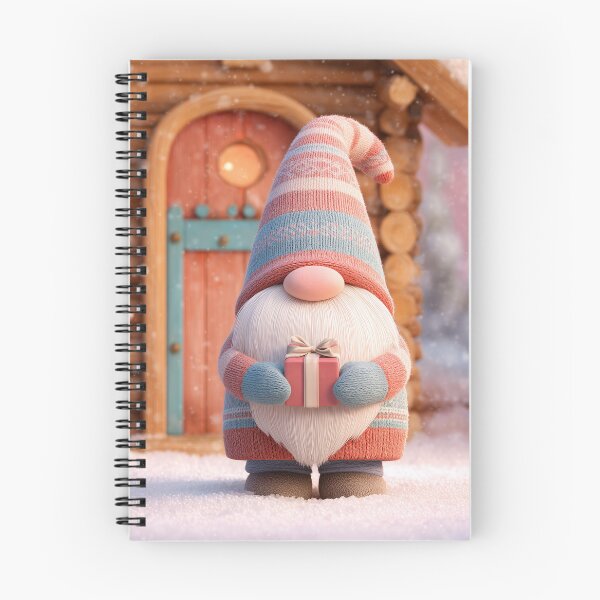 Item preview, Cute Scandinavian Christmas Gnome Holding Gift in Snowy Cabin designed and sold by Hakubiya.