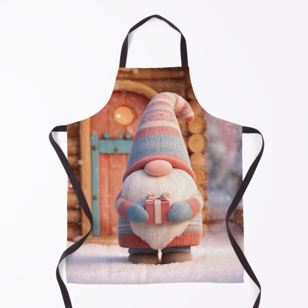 Item preview, Cute Scandinavian Christmas Gnome Holding Gift in Snowy Cabin designed and sold by Hakubiya.