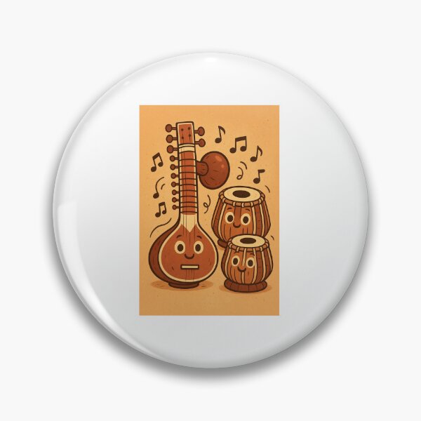 Item preview, Cute Sitar and Tabla Cartoon Music Sticker designed and sold by MonkHub.