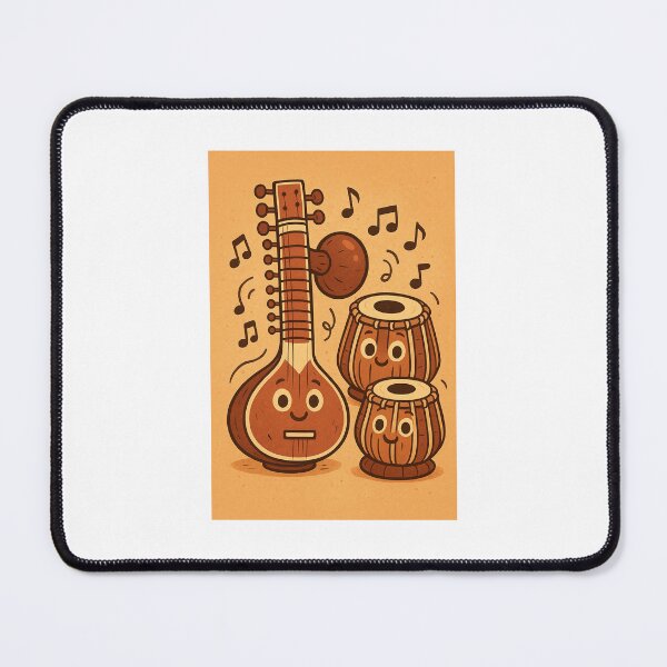 Item preview, Cute Sitar and Tabla Cartoon Music Sticker designed and sold by MonkHub.