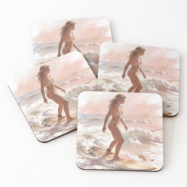 Item preview, Vintage Pastel Surf Art Painting: Capturing Freedom and Strength in Sunset Waves designed and sold by Cherrydora.