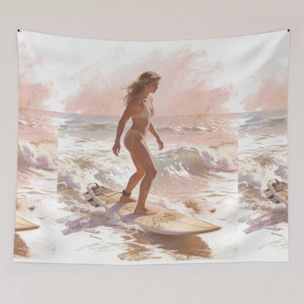 Item preview, Vintage Pastel Surf Art Painting: Capturing Freedom and Strength in Sunset Waves designed and sold by Cherrydora.