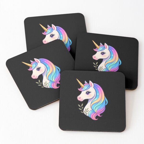 Item preview, Sparkle Mane Unicorn Head with Vivid Rainbow Hair and Green Leaves designed and sold by DreamiCanvas.