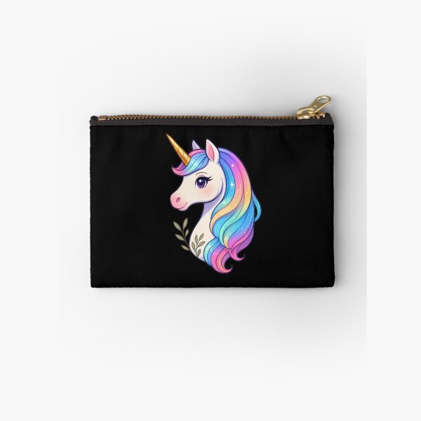 Item preview, Sparkle Mane Unicorn Head with Vivid Rainbow Hair and Green Leaves designed and sold by DreamiCanvas.