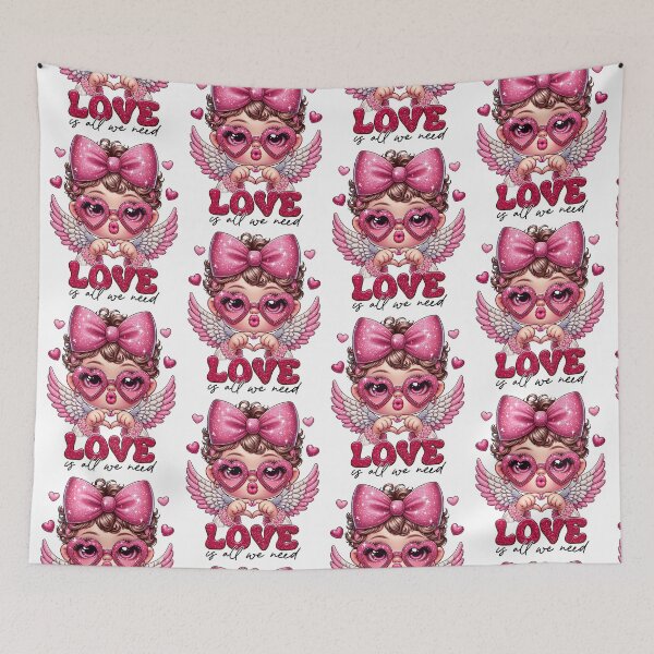 Item preview, Love Is All We Need, Cute Pink Glitter Angel Girl designed and sold by FunnyTeeByMe.