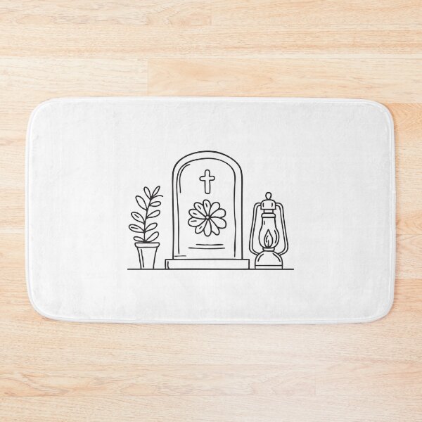 Item preview, A tomb with a floral emblem beside a lantern in a quiet graveyard designed and sold by rasagamastore.