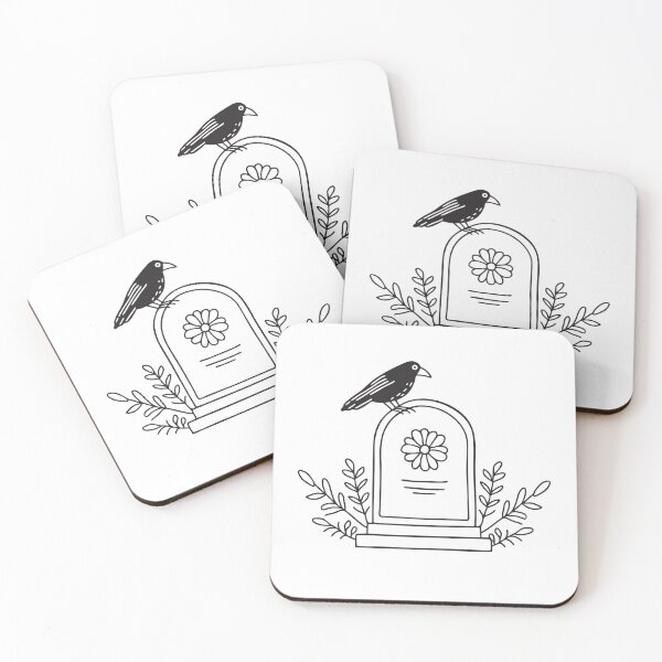 Item preview, A tomb with a flower design beside a crow sitting designed and sold by rasagamastore.
