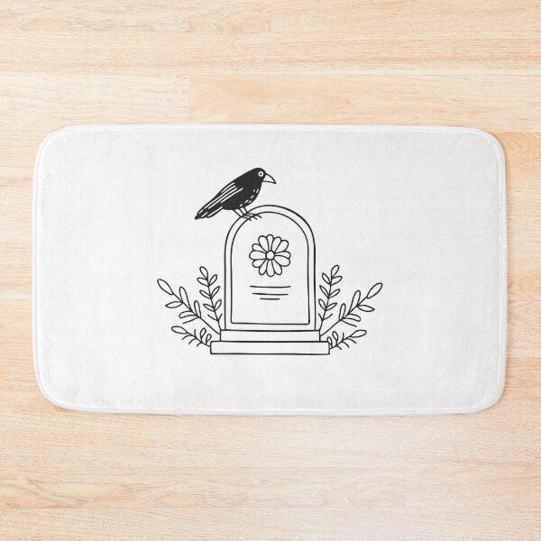Item preview, A tomb with a flower design beside a crow sitting designed and sold by rasagamastore.