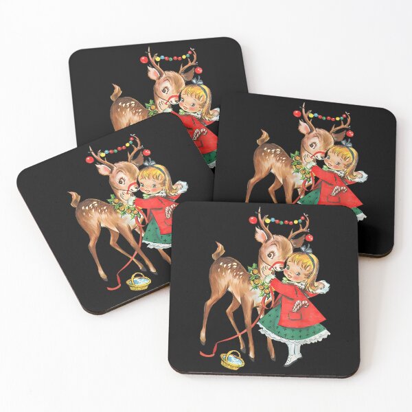 Item preview, Vintage Christmas Girl Decorating Reindeer Retro Holiday Graphic designed and sold by StanaLuis.