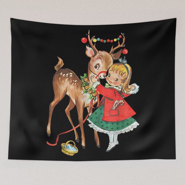 Item preview, Vintage Christmas Girl Decorating Reindeer Retro Holiday Graphic designed and sold by StanaLuis.