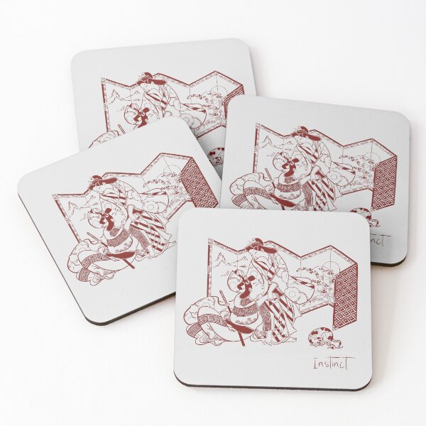 Item preview, Edo-style lovers, cat, and mouse before a folding screen, hinting at quiet, instinctive attraction. designed and sold by tokomoroJP.