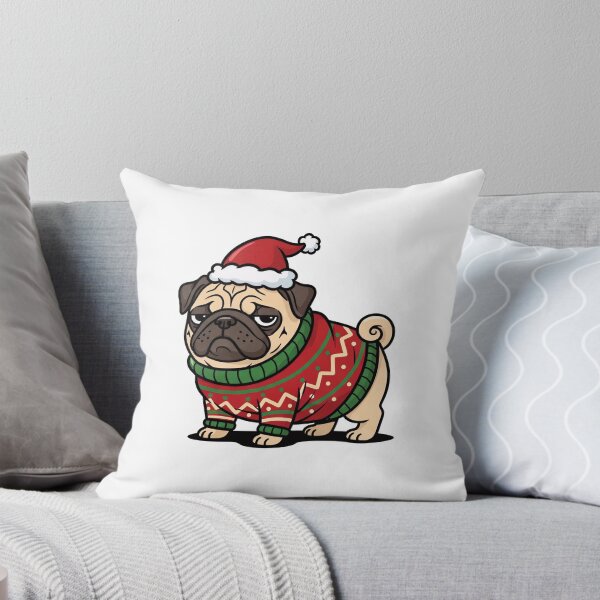Item preview, Grumpy pug dog wearing an ugly Christmas sweater and Santa hat designed and sold by Cute-Ur-Day.
