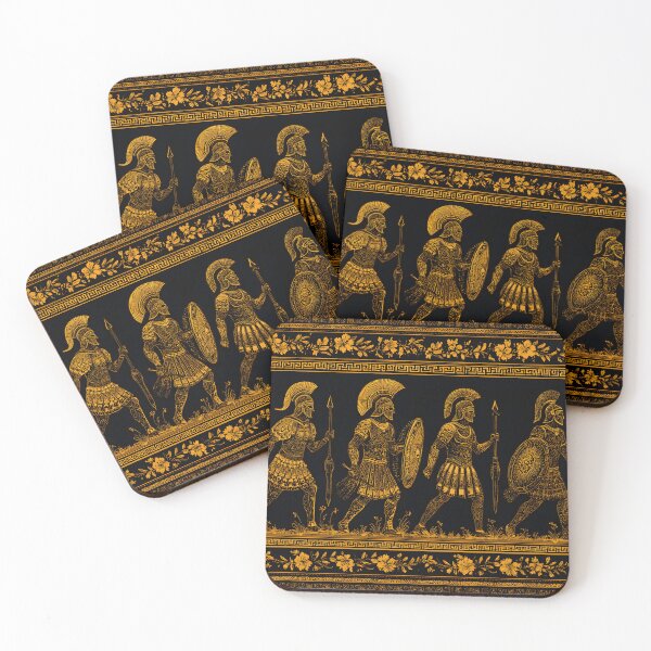Item preview, Ancient Greek Warriors and Gods Silhouette Pattern in Black and Gold designed and sold by daila70.