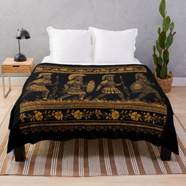 Item preview, Ancient Greek Warriors and Gods Silhouette Pattern in Black and Gold designed and sold by daila70.