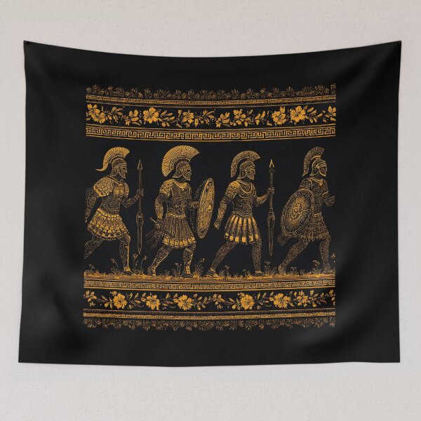 Item preview, Ancient Greek Warriors and Gods Silhouette Pattern in Black and Gold designed and sold by daila70.