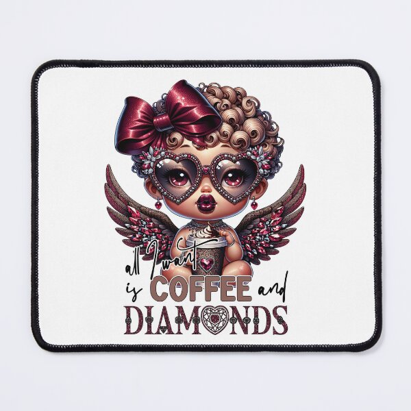 Item preview, Coffee and Diamonds Glam Angel Girl, Sparkly Illustration designed and sold by FunnyTeeByMe.