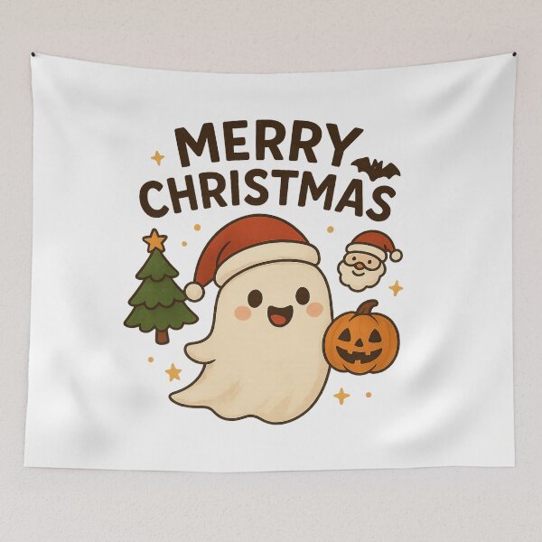 Item preview, Kawaii Ghost Merry Christmas Art designed and sold by HiteshArt111.