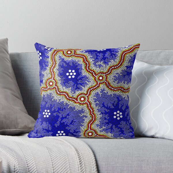 Aboriginal Art Authentic - Water Wetlands Throw Pillow