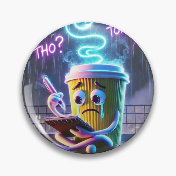 Item preview, Sad Coffee Journaling in the Rain – Relatable Neon Mood Art designed and sold by ComedyInkFactor.