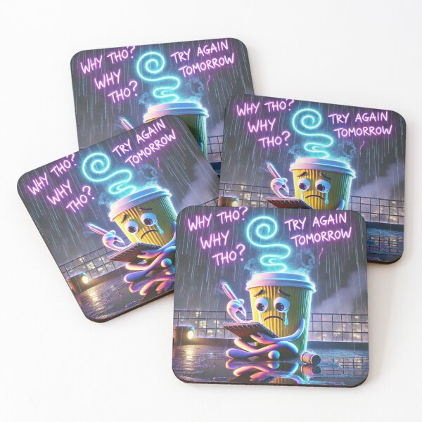 Item preview, Sad Coffee Journaling in the Rain – Relatable Neon Mood Art designed and sold by ComedyInkFactor.