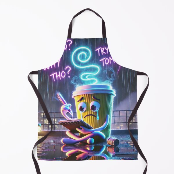 Item preview, Sad Coffee Journaling in the Rain – Relatable Neon Mood Art designed and sold by ComedyInkFactor.