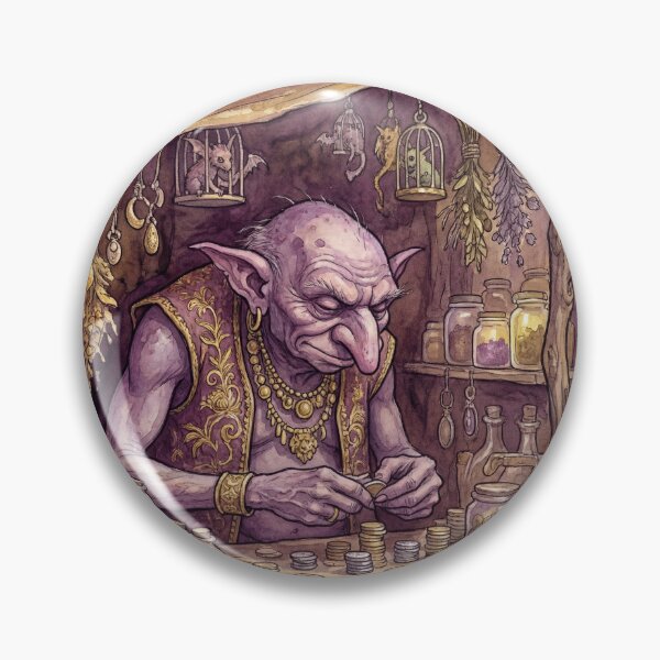 Item preview, Hobgoblin Merchant with Exotic Trinkets creature of folklore watercolor artwork illustration designed and sold by Vintage Designs +.