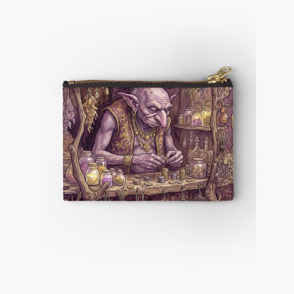 Item preview, Hobgoblin Merchant with Exotic Trinkets creature of folklore watercolor artwork illustration designed and sold by Vintage Designs +.