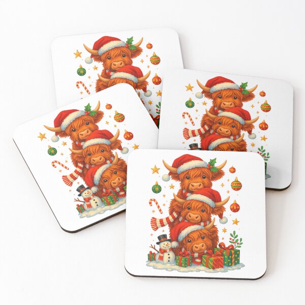 Item preview, Cute Christmas Highland Cow Stack Santa Hats designed and sold by Clinomania Art.