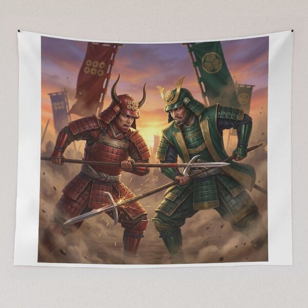 Item preview, Legendary Samurai Duel – Crimson Warrior vs Emerald General designed and sold by Mori-no-Akari.