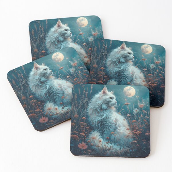 Item preview, White Mystical Cat in Moonlit Garden designed and sold by Erika Kaisersot.