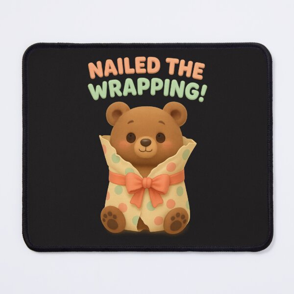 Item preview, Cute Bear Cub Wrapped in Gift Wrap - Nailed The Wrapping | Kawaii Fun Christmas Art designed and sold by Moons Studio.