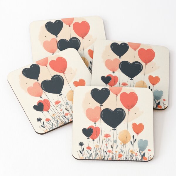 Item preview, Heart-shaped balloons over a flower meadow designed and sold by Mianku | Für das Leben.