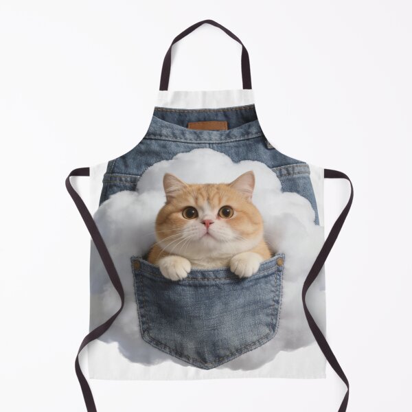 Item preview, Dreamy Kitten in a Cloud Pocket | Cozy Fluffy Cat & Whimsical Denim Jeans Art designed and sold by Cherrydora.