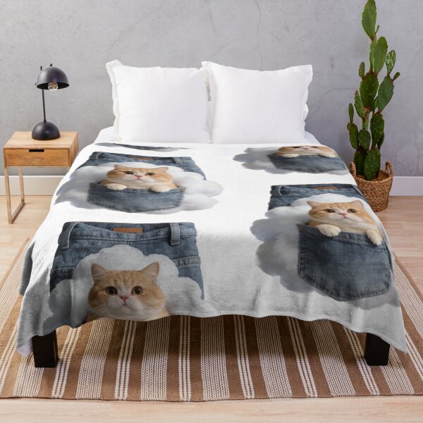 Item preview, Dreamy Kitten in a Cloud Pocket | Cozy Fluffy Cat & Whimsical Denim Jeans Art designed and sold by Cherrydora.